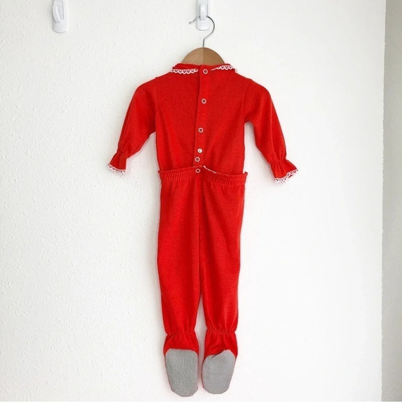 Vintage Carter’s pajama set footed red 2 piece little girl size 1 year - Picture 2 of 9